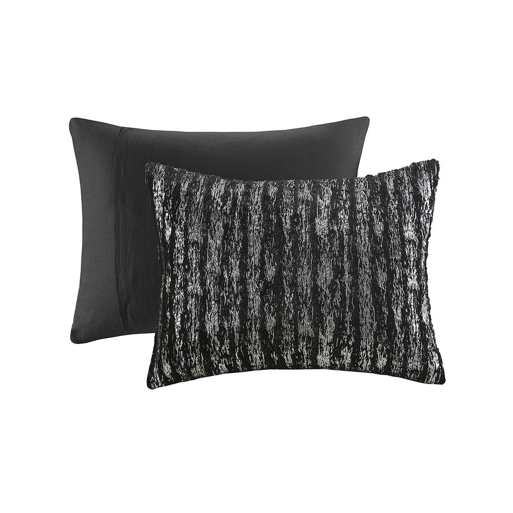 Black Naomi Metallic Print Faux Fur Comforter Set - Full/Queen