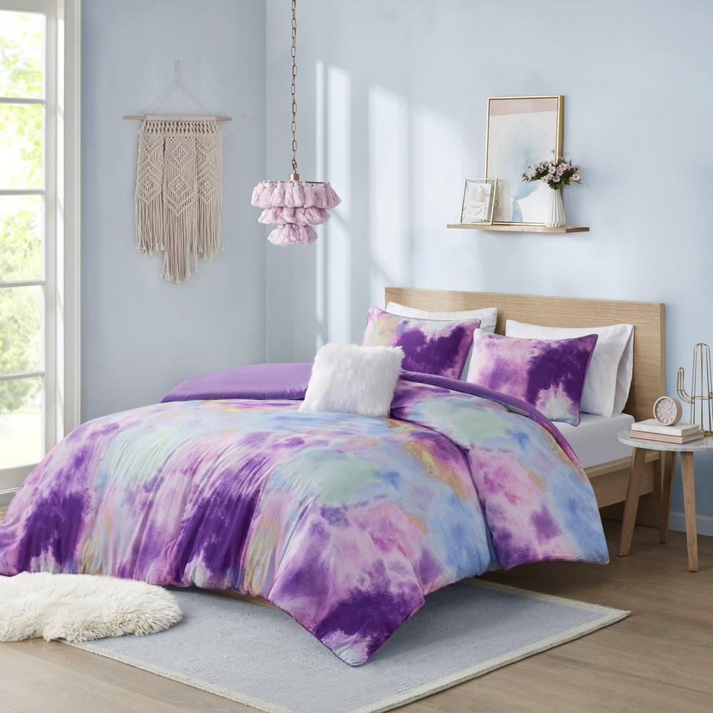 Cassiopeia Watercolor Tie Dye Printed Duvet Cover Set with Throw Pillow - King/Cal King